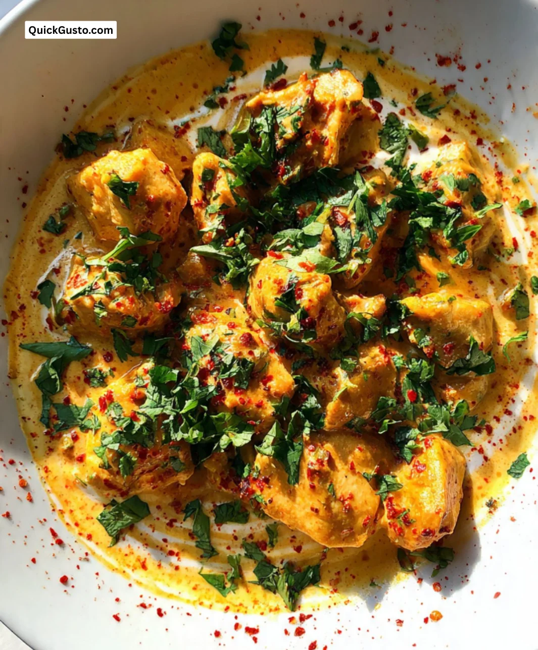 Delicious 20 minute Quorn Butter Chicken served in a bowl