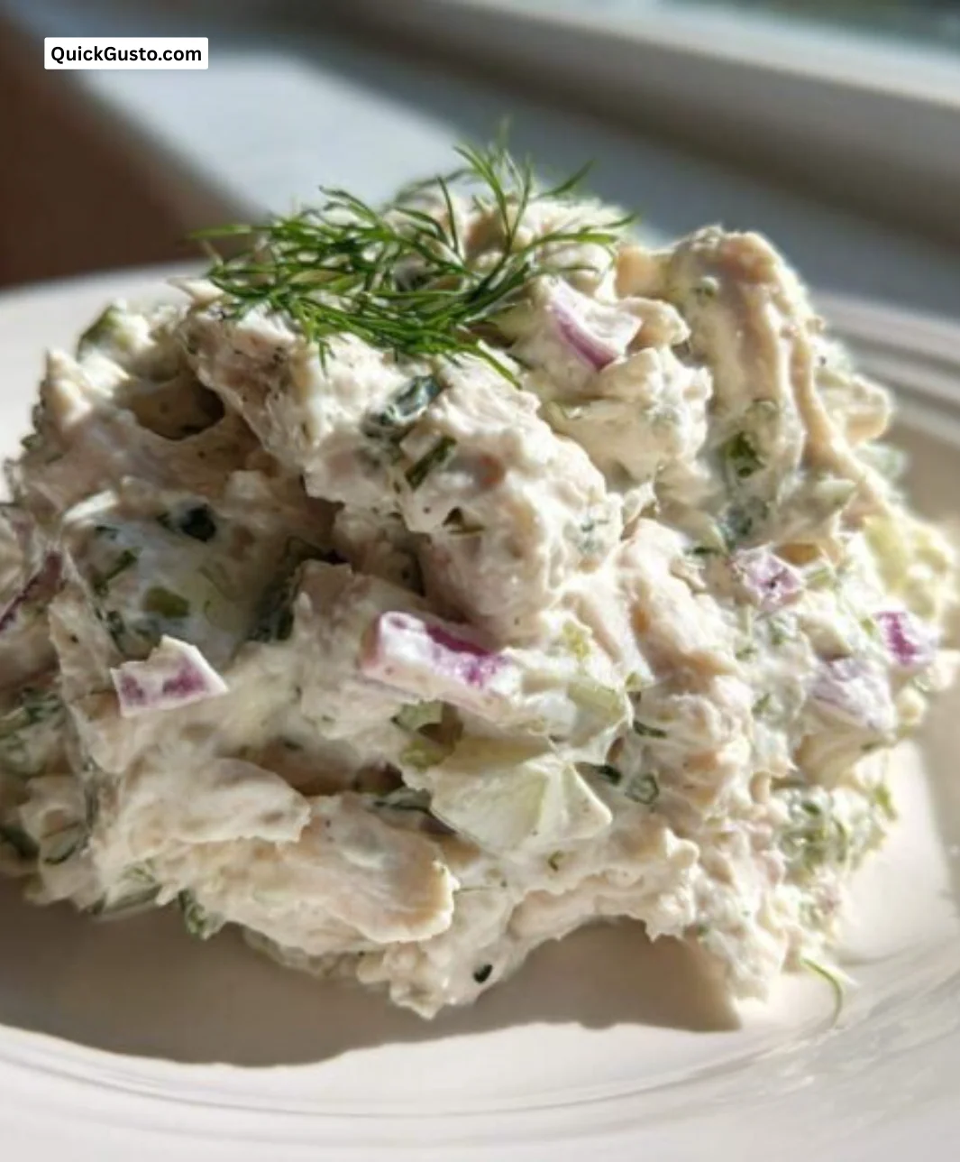 Quick and healthy cottage cheese chicken salad in a bowl