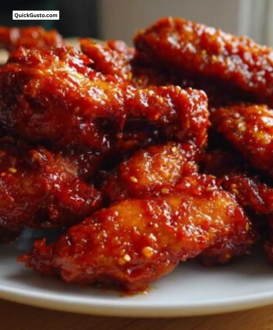 Delicious plate of Amazing Korean Fried Chicken, crispy and golden-brown.