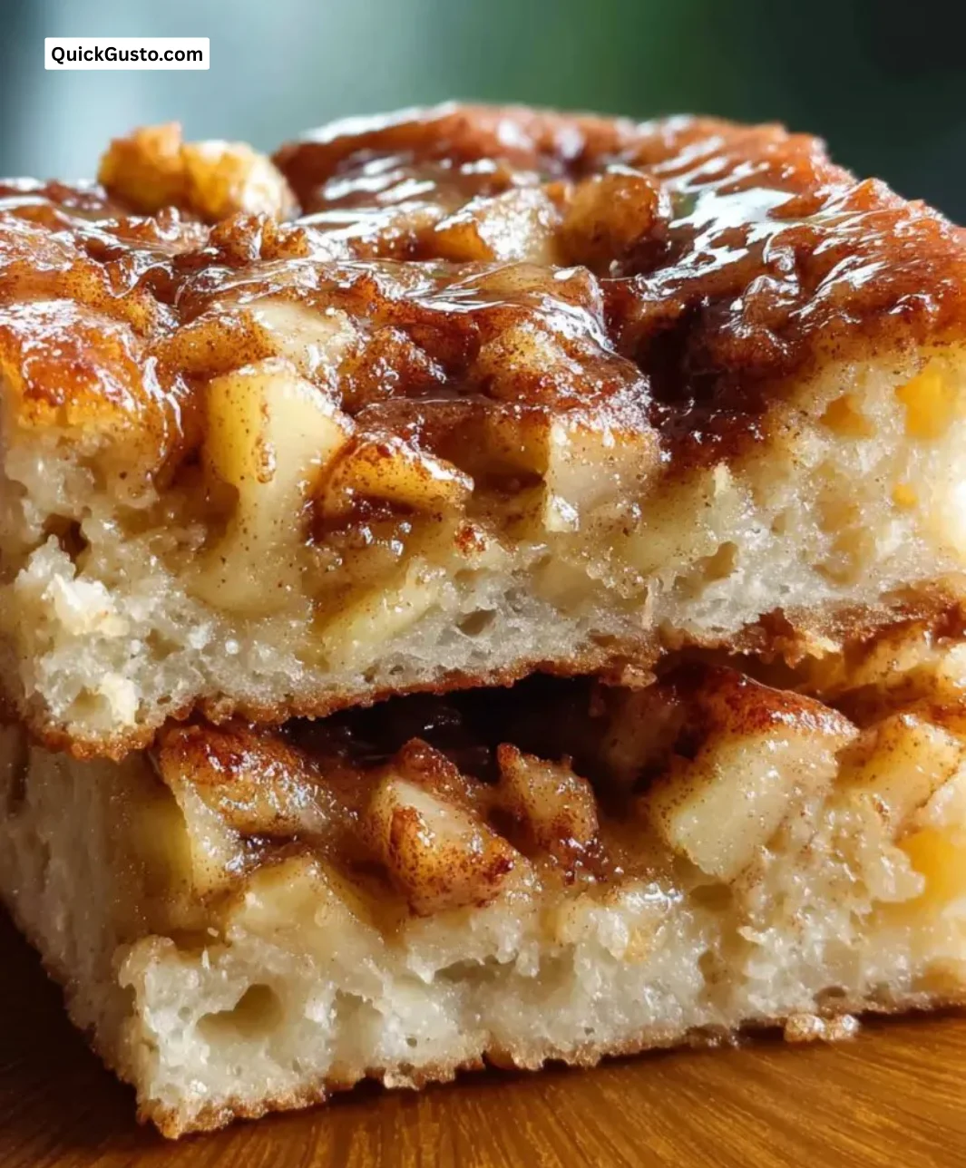 Delicious Apple Fritter Focaccia topped with apple slices and icing