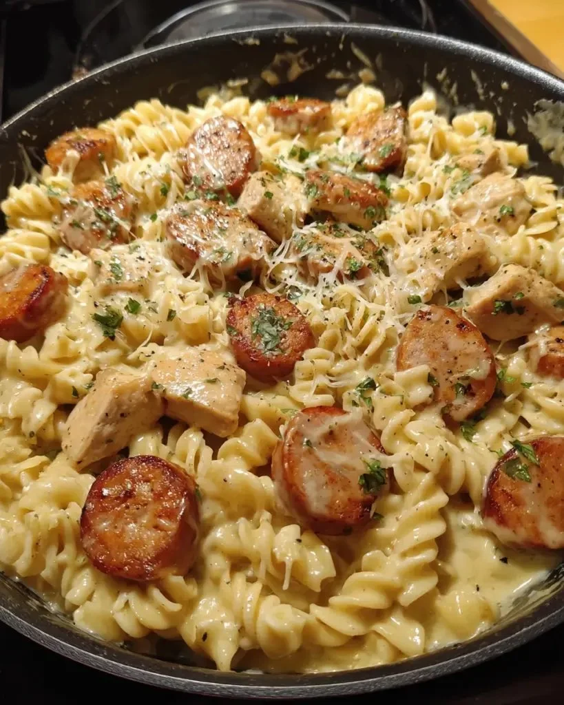 Creamy Pepper Jack Chicken and Sausage Pasta dish served in a bowl