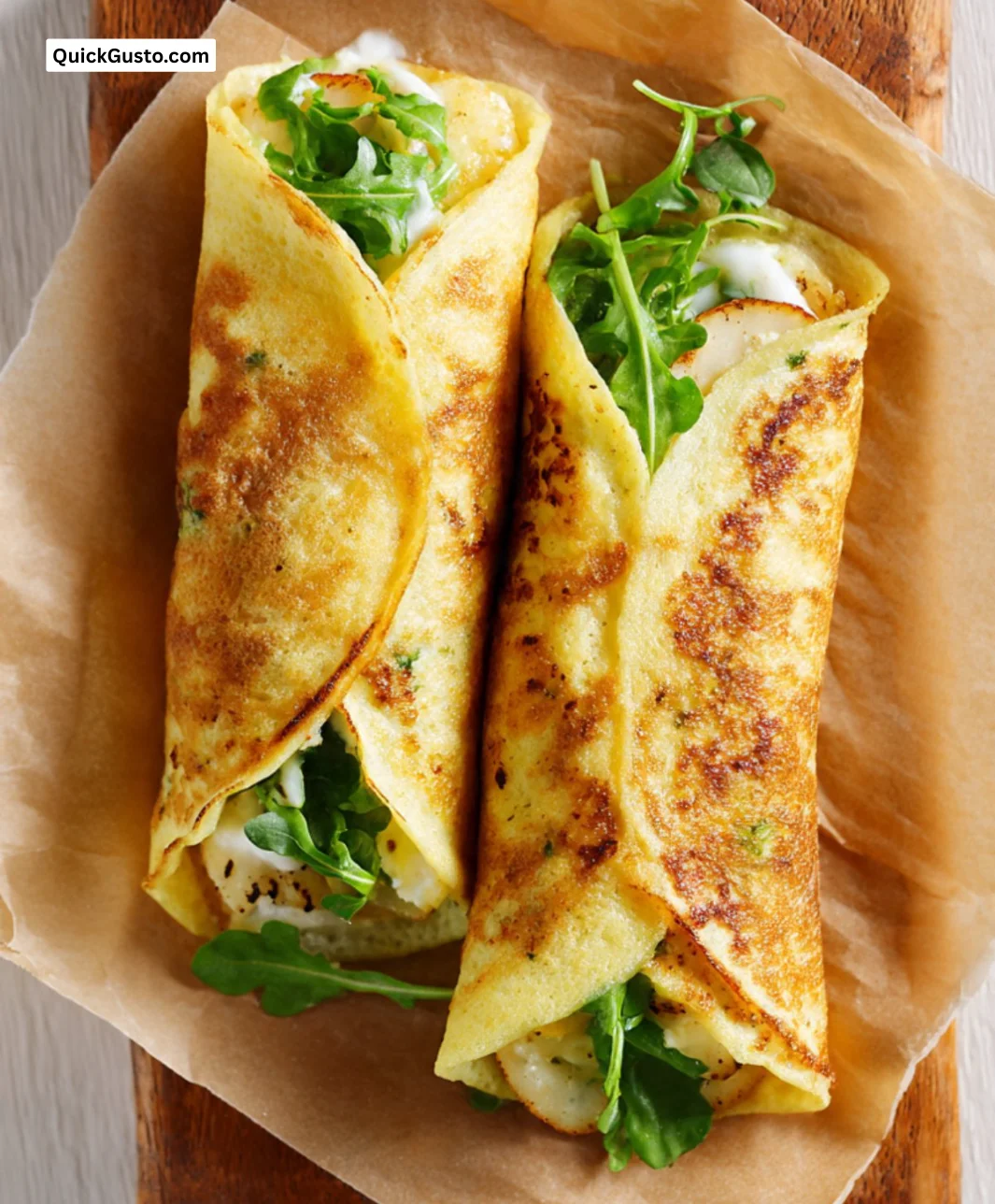 Crispy potato-egg wrap served with fresh ingredients.