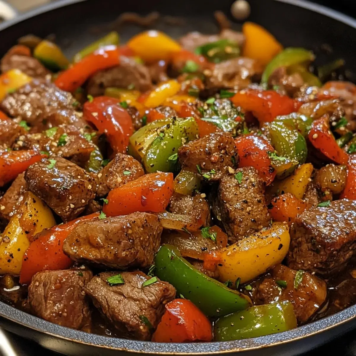 Easy 20-minute pepper steak skillet recipe with bell peppers and tender beef.