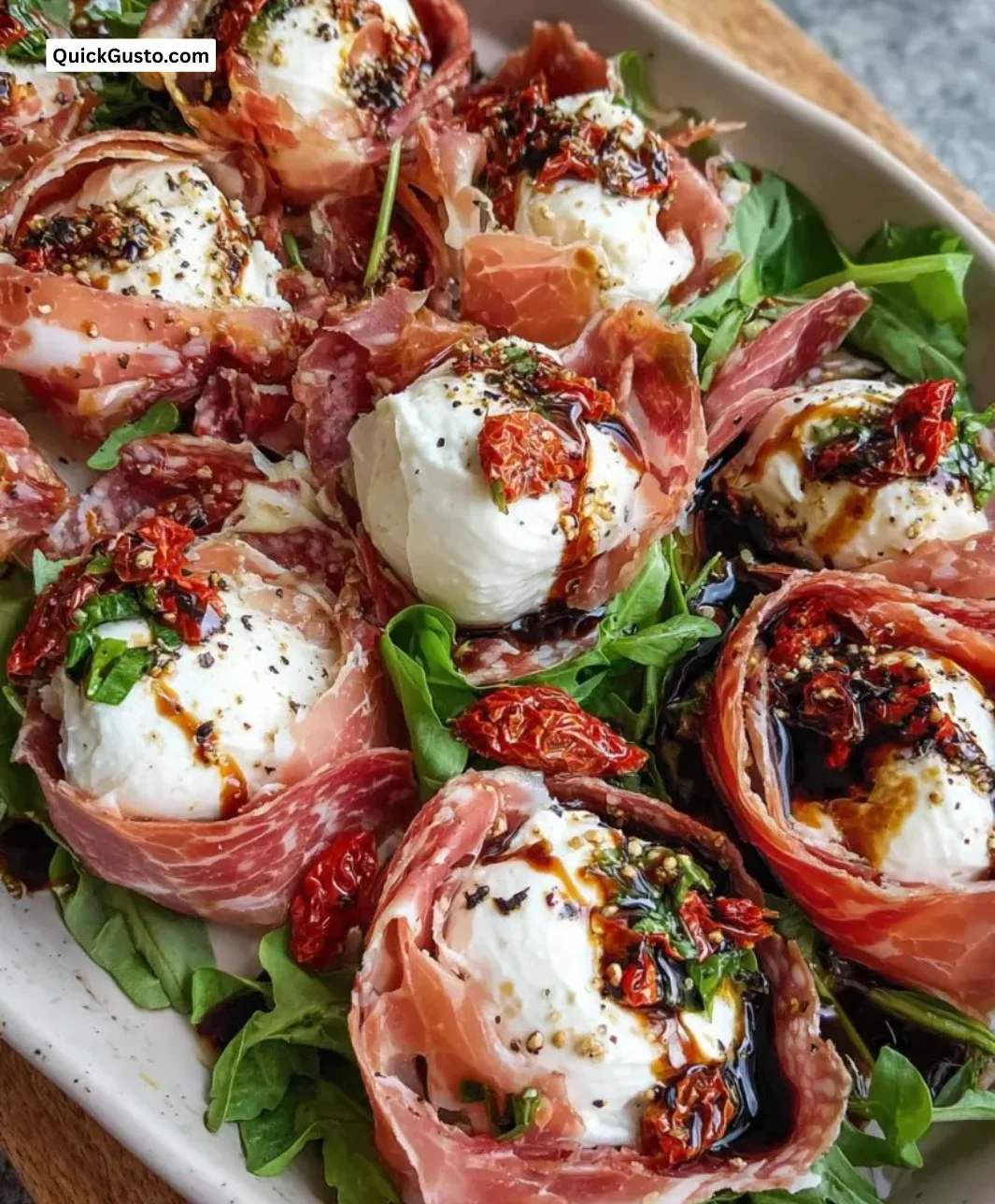Italian Sushi Prosciutto Burrata dish with fresh ingredients
