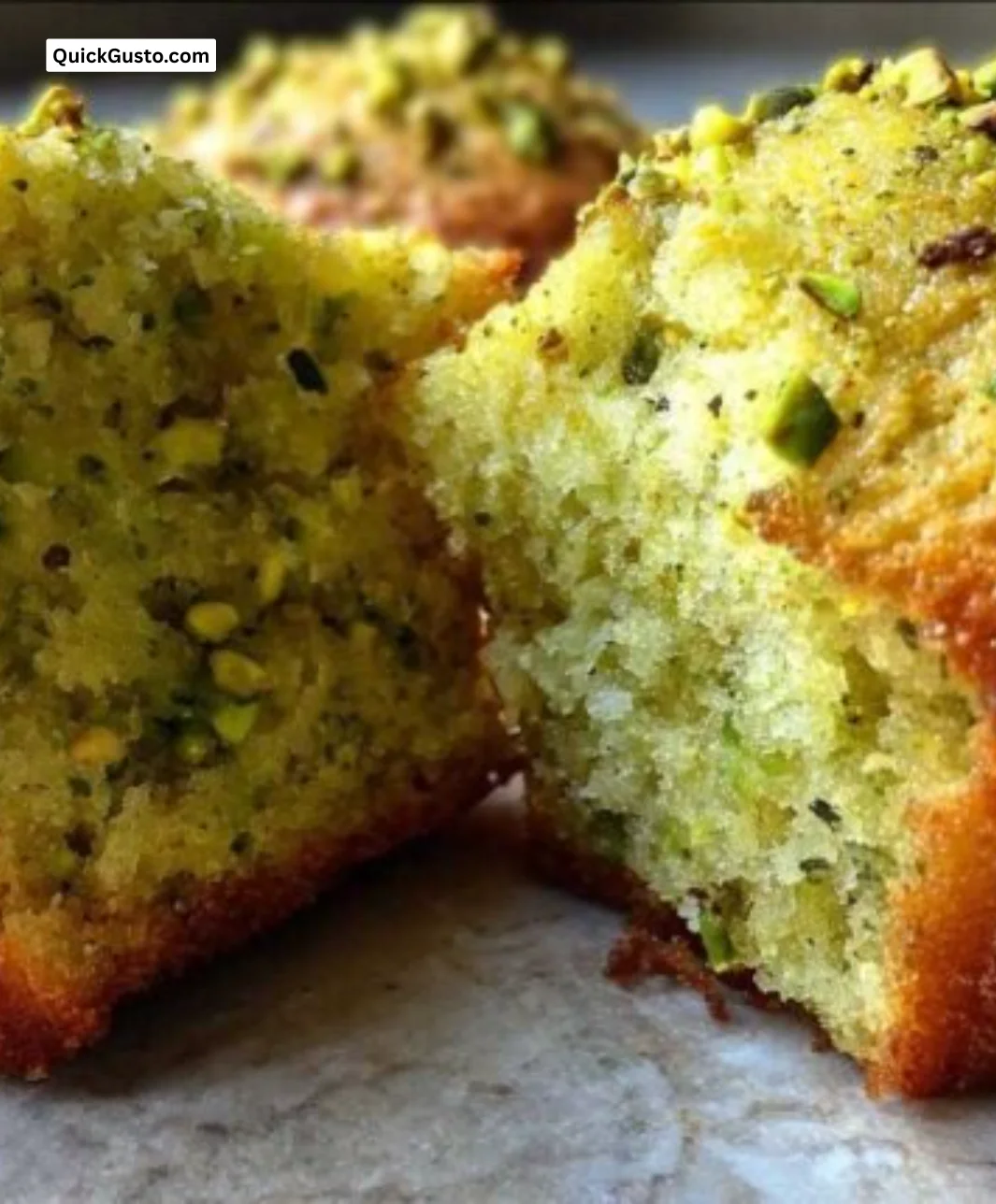 Deliciously moist pistachio muffins fresh out of the oven