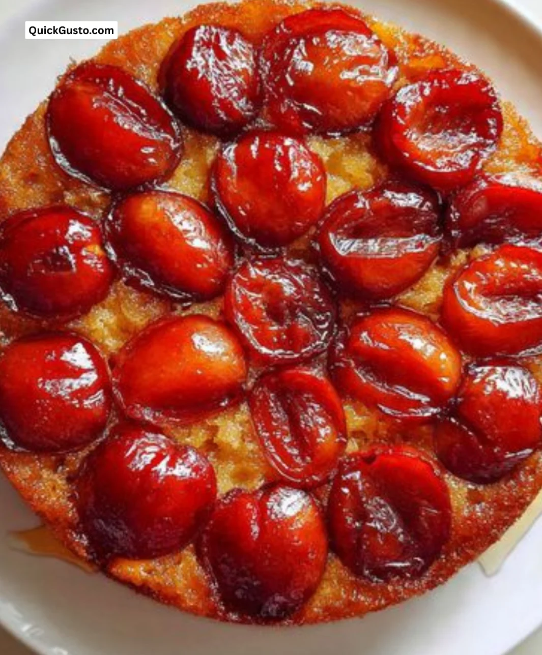 Delicious Plum Upside-Down Cake served on a plate with fresh plums