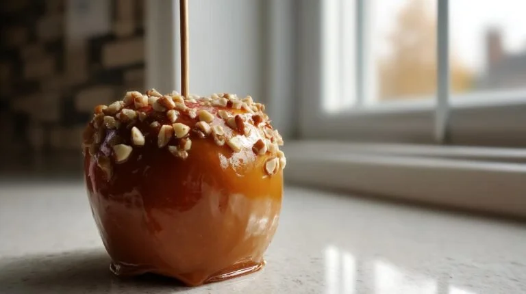 Delicious sticky caramel apple drizzled with rich caramel sauce.