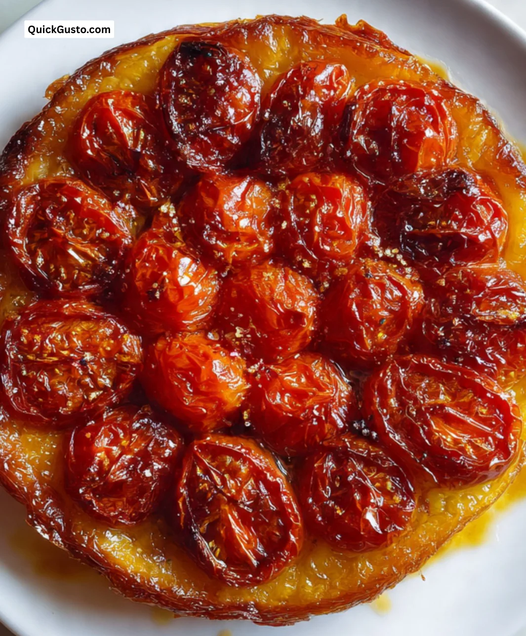 Delicious Tomato Tarte Tatin with roasted tomatoes and flaky pastry