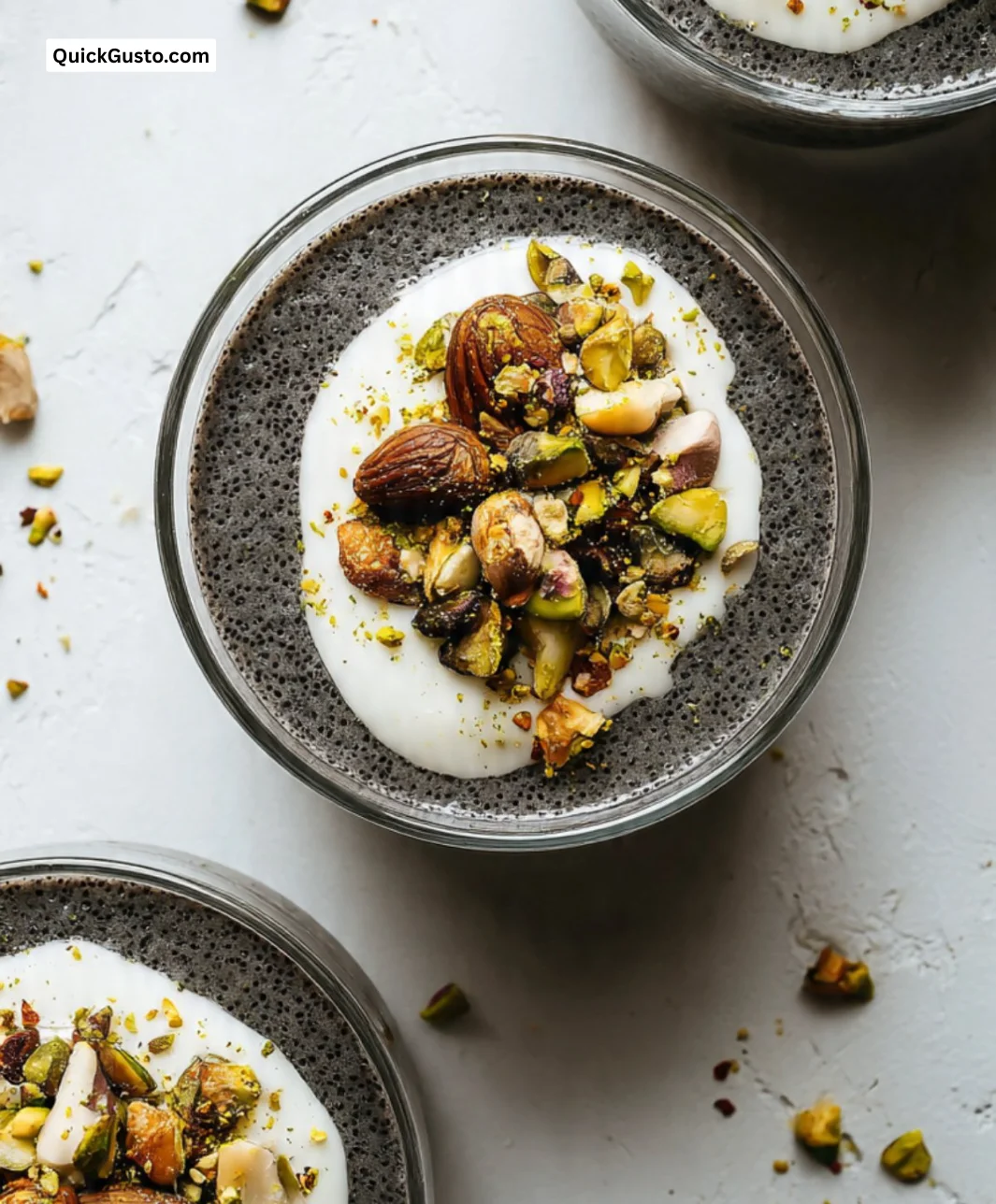 Delicious Zgougou Pudding served in a dessert bowl with garnishes.