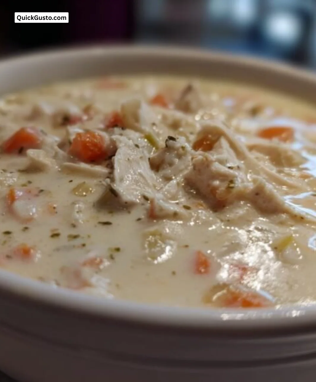 Homemade 1-minute cream of chicken soup served in a bowl.