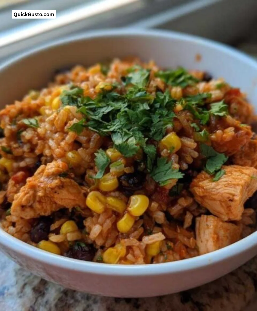 30-Minute Chicken Burrito Bowl with colorful ingredients and toppings