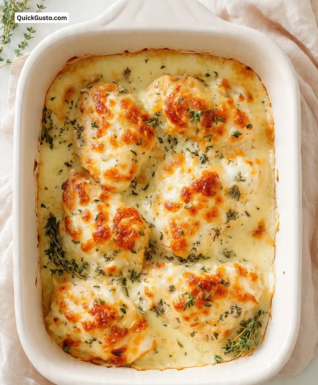 Delicious 5-Ingredient Baked Cheesy Chicken dish with melted cheese.