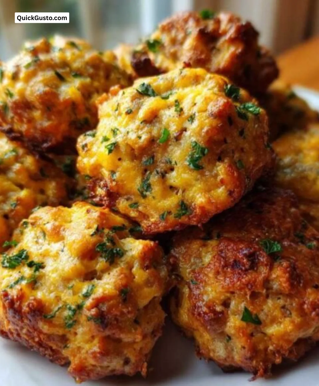 Plate of amazing cream cheese sausage balls served as a snack