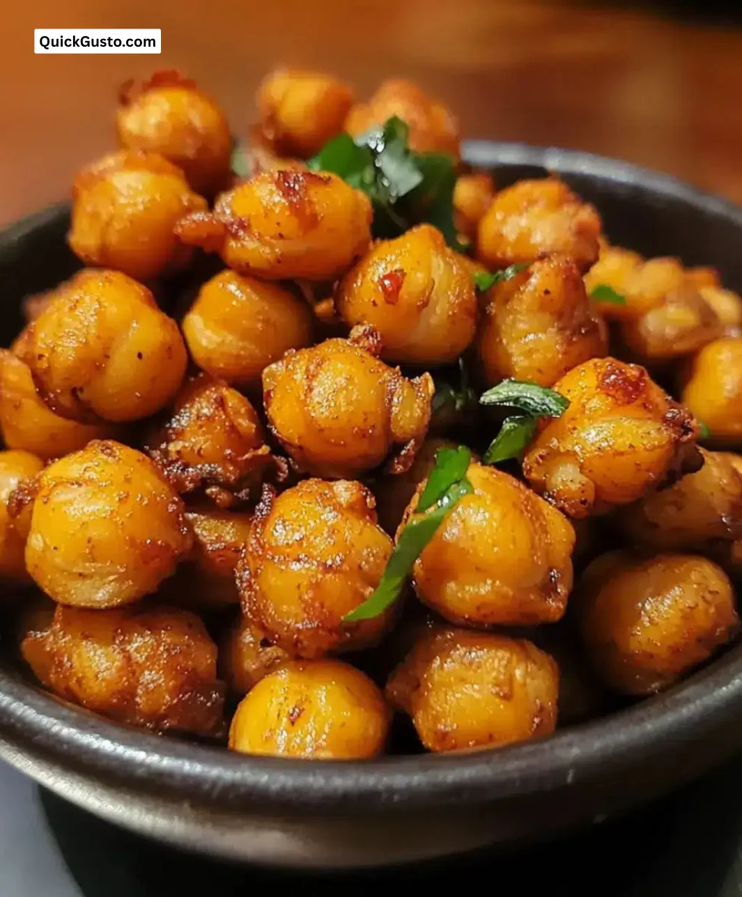 Spicy roasted chickpeas in a bowl, a perfect healthy snack
