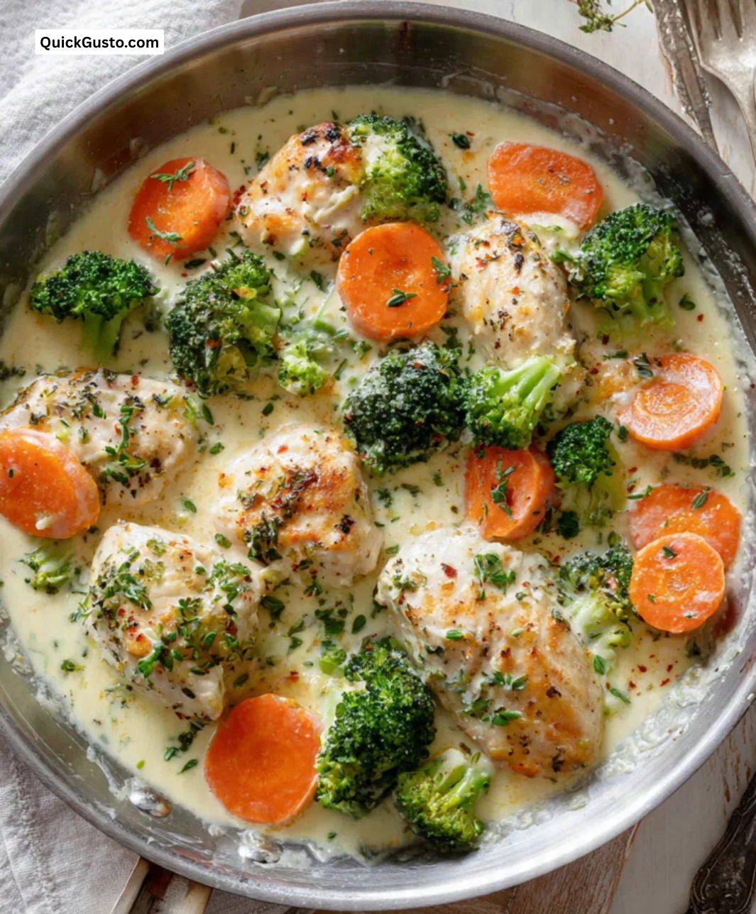 Creamy garlic chicken served with fresh vegetables