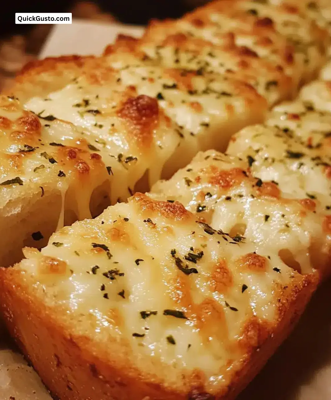 Easy Cheesy Garlic Bread topped with melted cheese and herbs