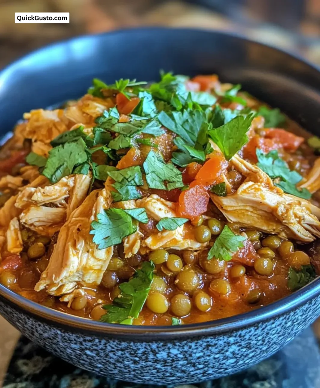 Easy Instant Pot Chicken & Lentils recipe with spices and vegetables