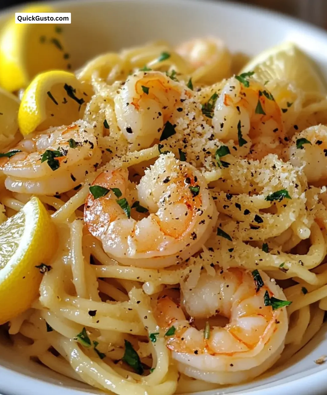 Easy Lemon Garlic Butter Shrimp Pasta dish with fresh ingredients