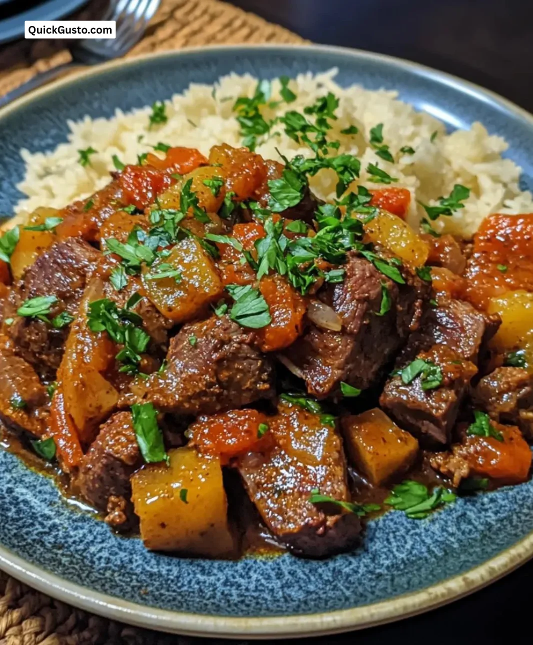 Easy Moroccan spiced lamb with apricots served on a plate
