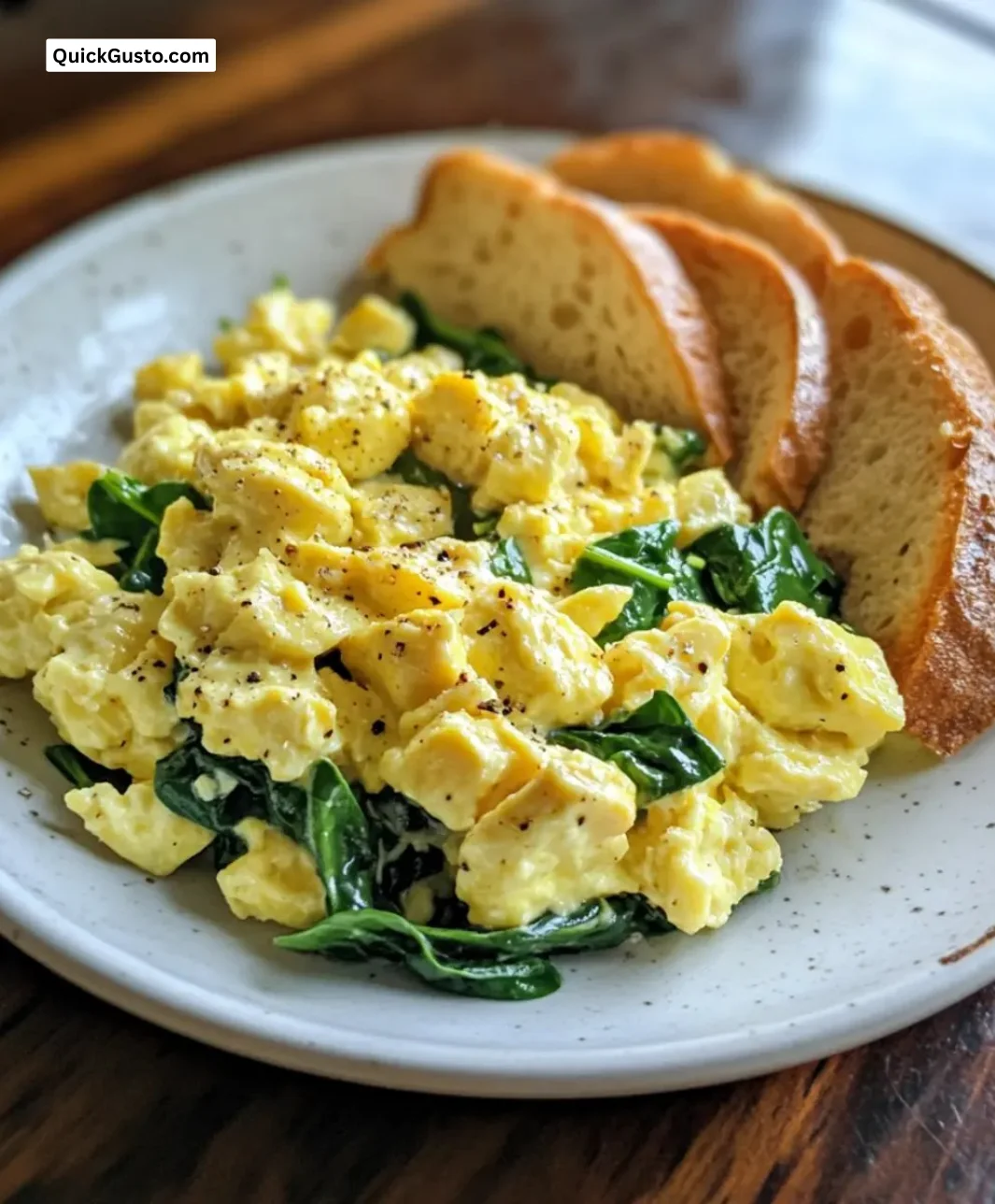 Delicious spinach egg scramble on a plate, ready to enjoy for breakfast