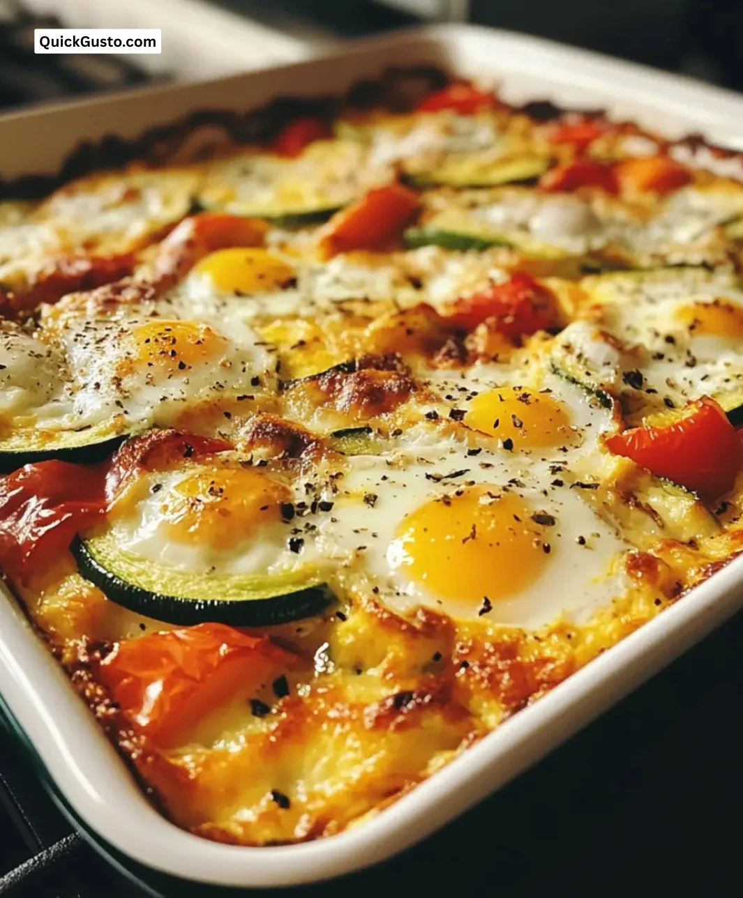 Zucchini bell pepper egg bake garnished and served on a plate