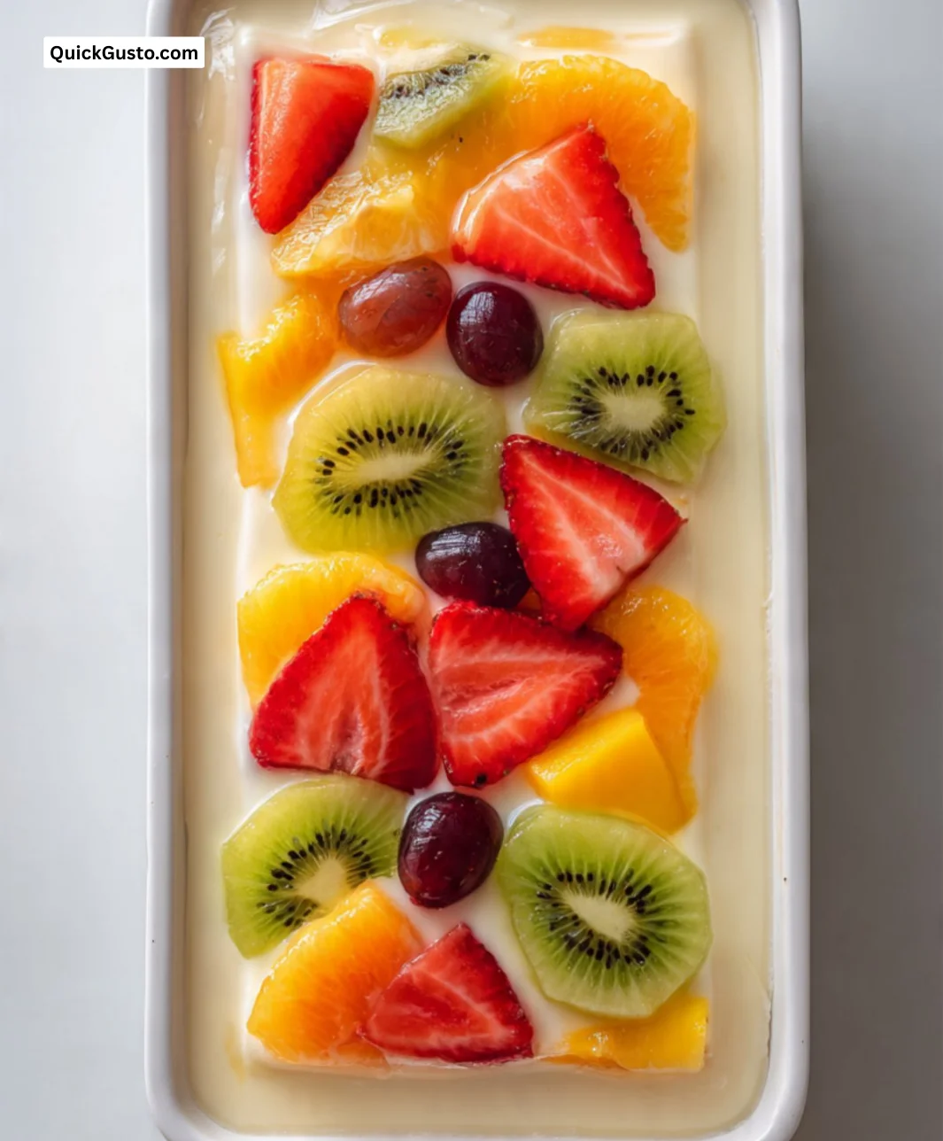 Delicious Fruit Cream dessert topped with fresh fruits