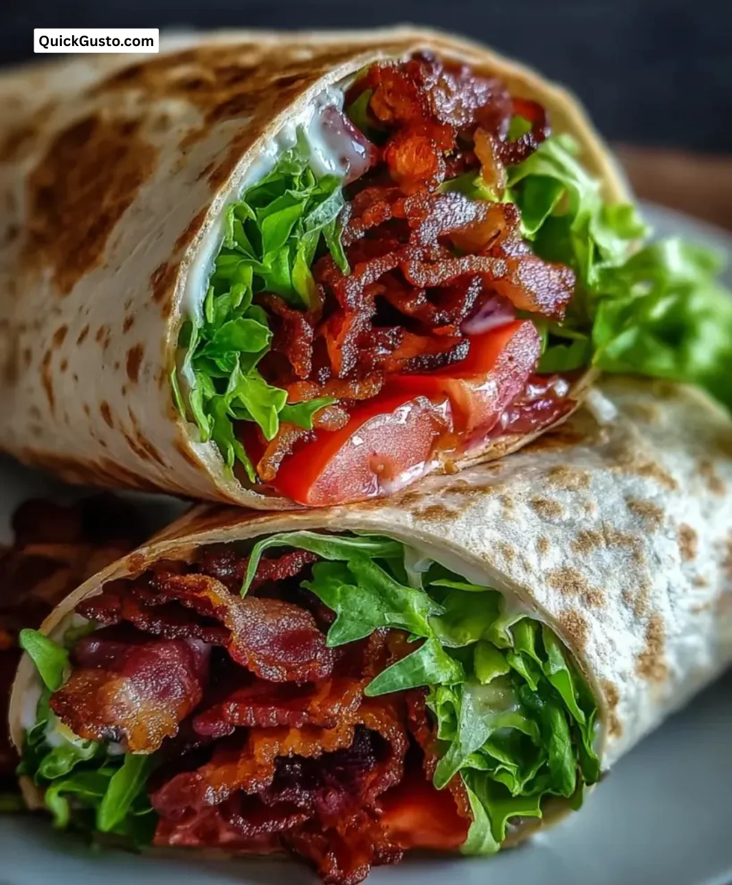 Gourmet BLT wraps with fresh ingredients and secret sauce ready to enjoy.