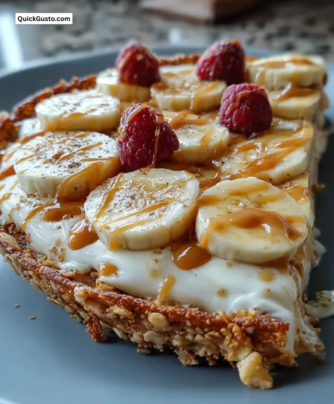 High-protein breakfast pizza bowl topped with fresh ingredients