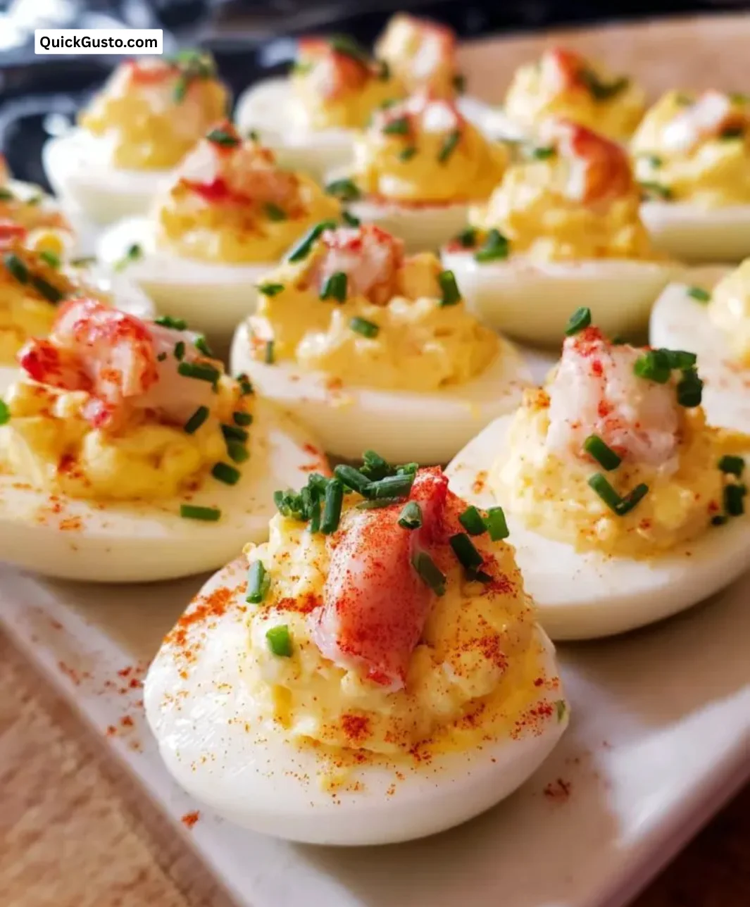 Delicious lobster deviled eggs served on a platter