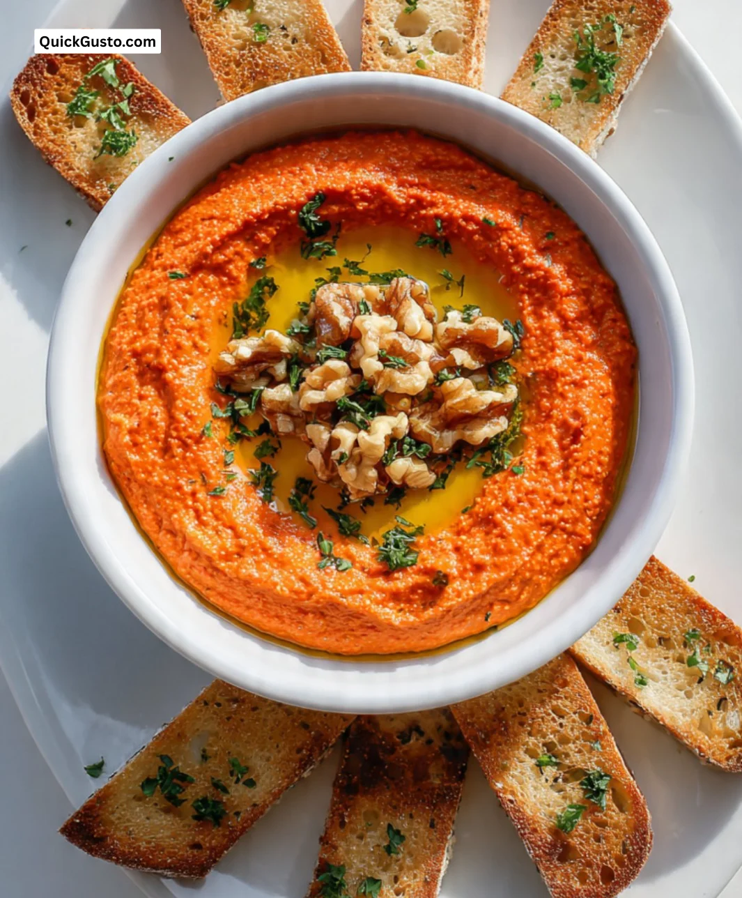 Delicious Muhammara dip served with spiced bread, perfect for appetizers
