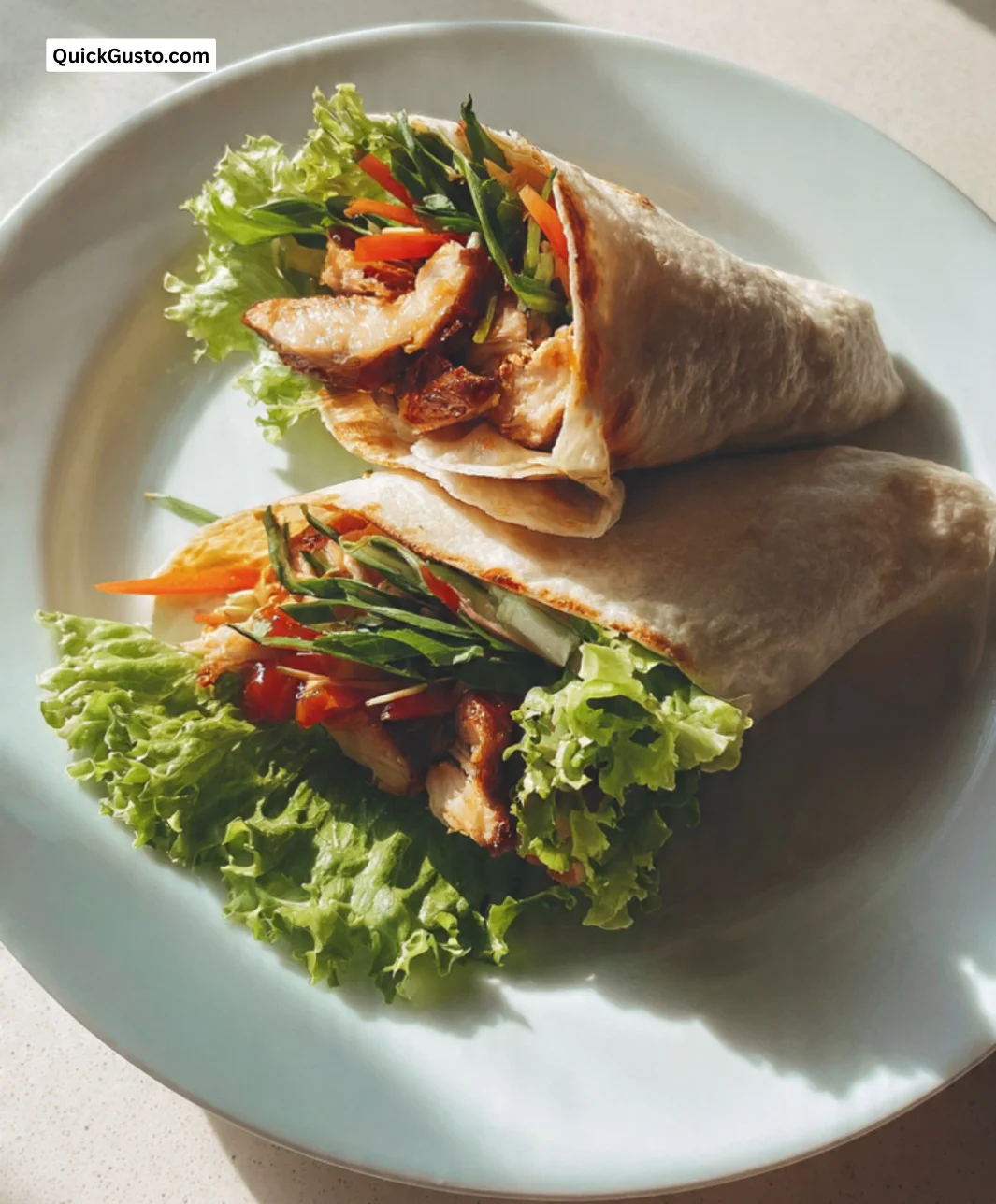 Delicious Vietnamese chicken wraps with fresh herbs and vegetables