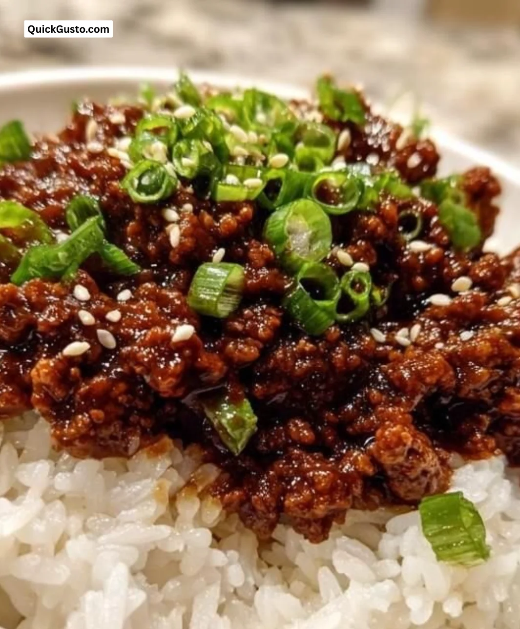 15-Minute Korean Beef Bowls with vegetables in a white bowl