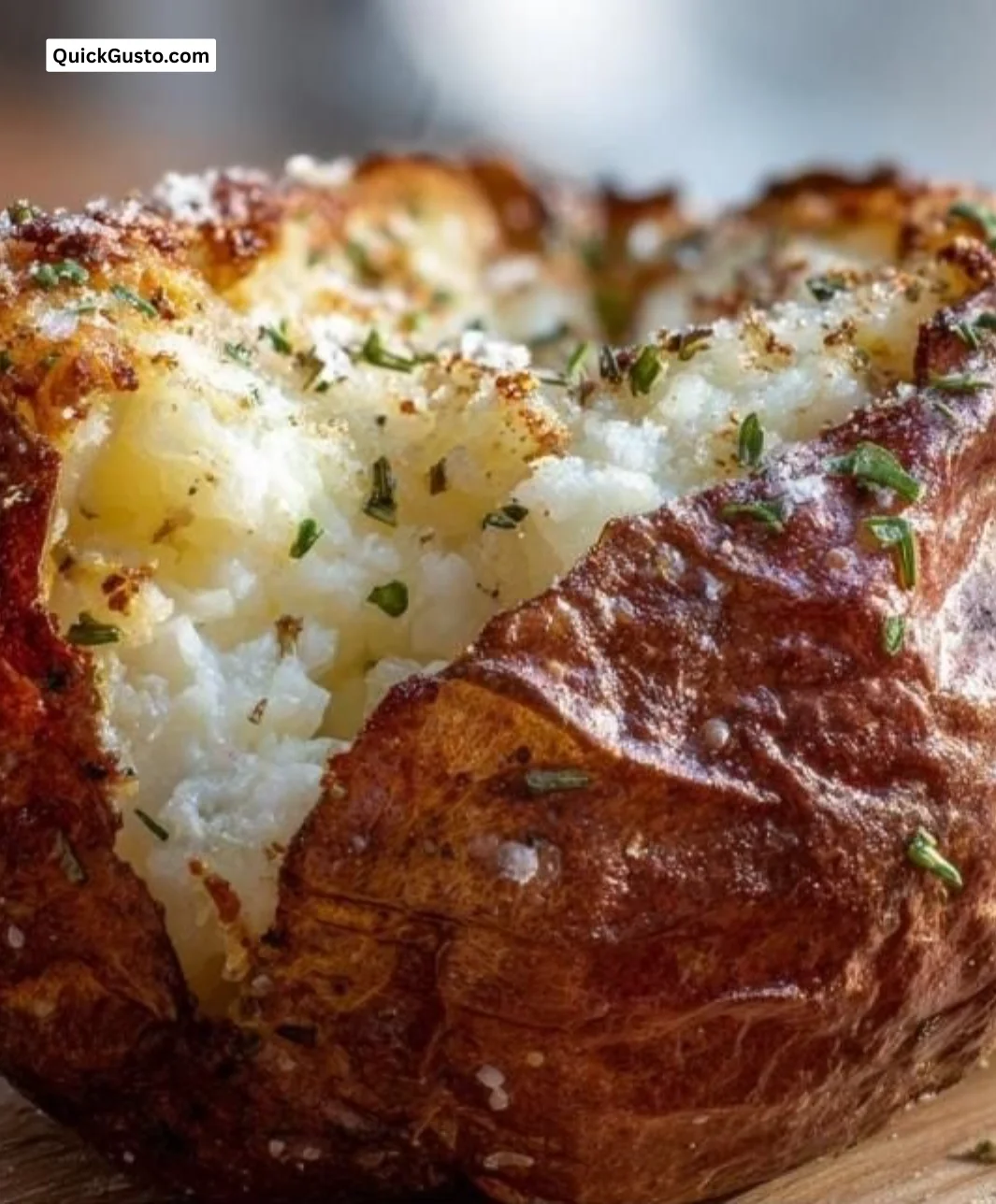 Perfect air fryer baked potato with crispy skin and fluffy interior