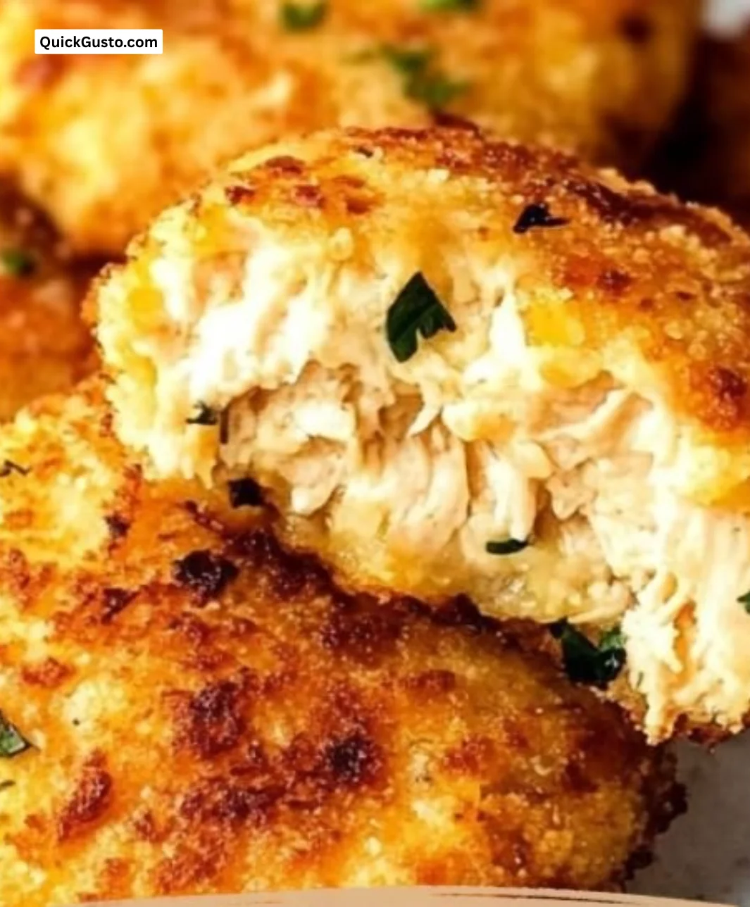 Air fryer canned chicken patties served on a plate with dipping sauce.