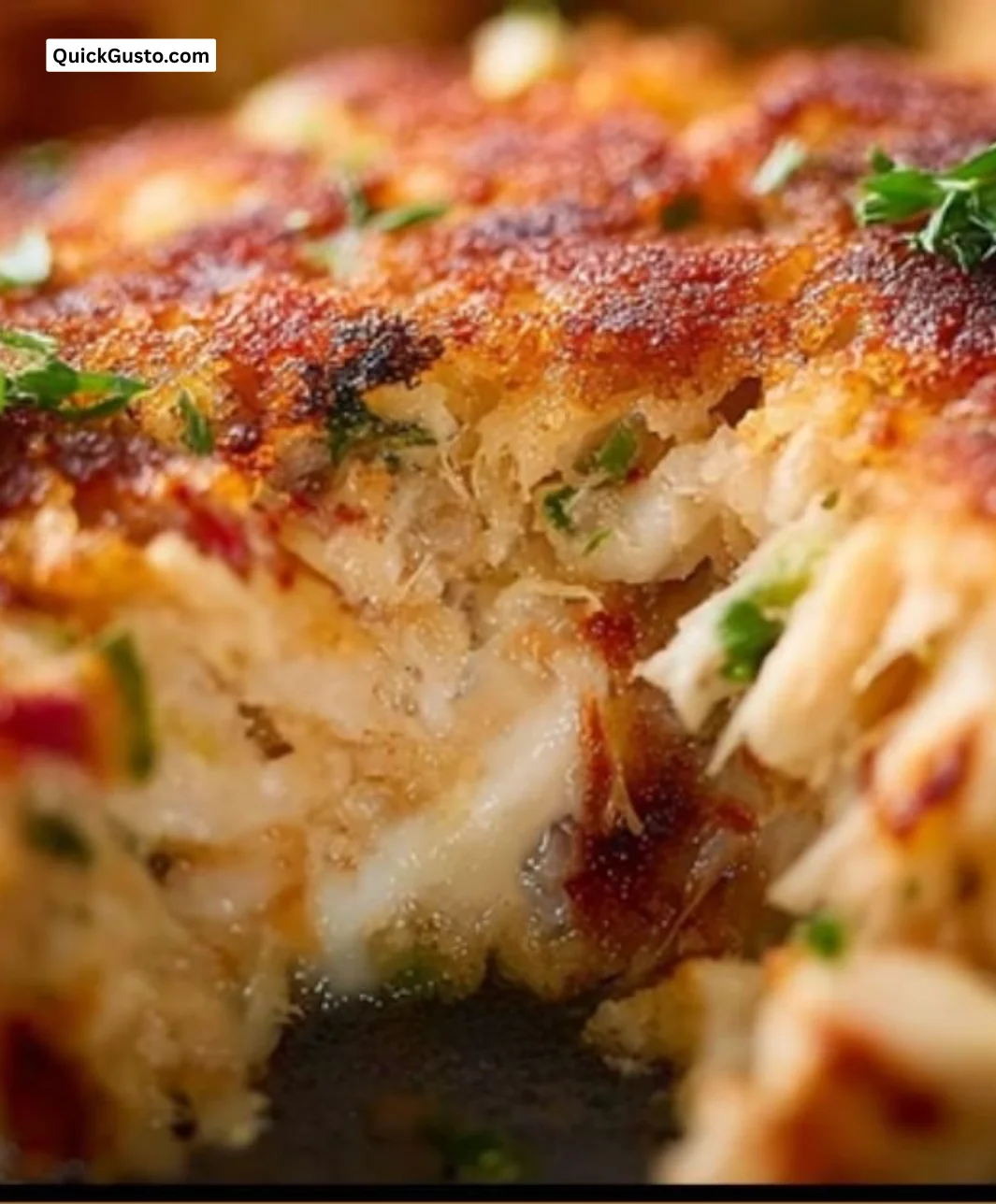 Delicious baked crab cakes served with a garnish of fresh herbs