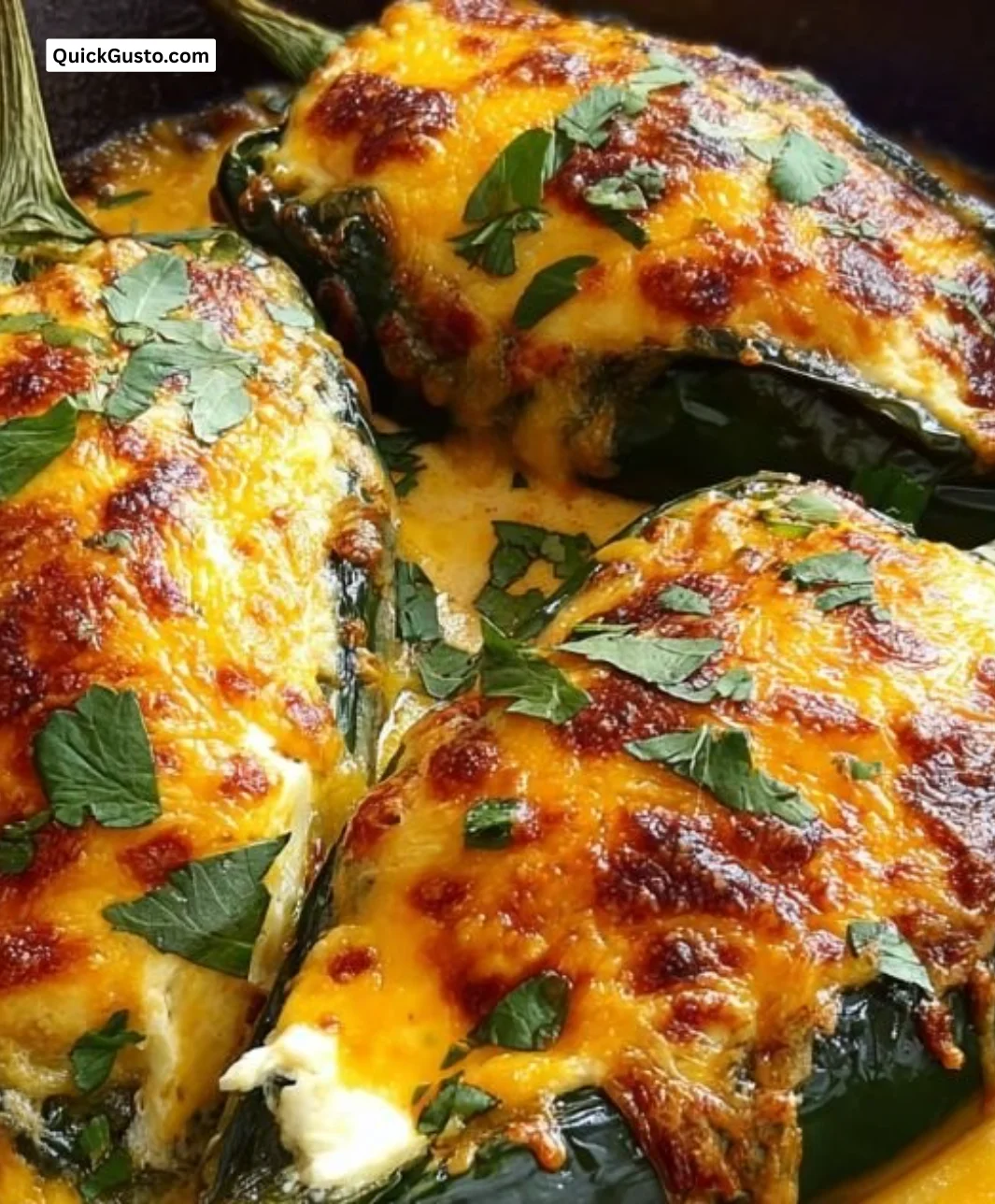 Baked stuffed chile peppers filled with cheese and herbs on a plate