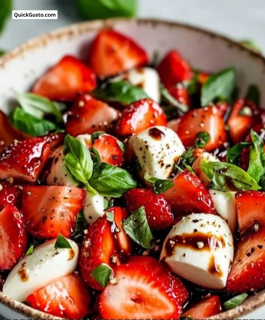 Balsamic Strawberry Caprese salad featuring fresh strawberries and mozzarella