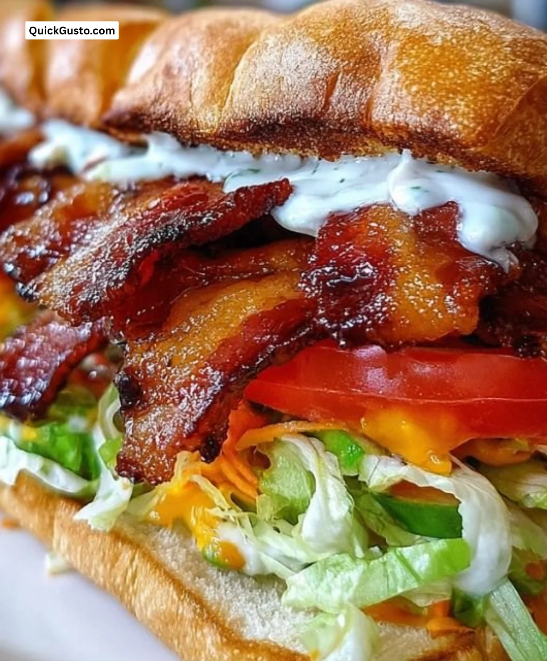 BBQ Bacon Ranch BLT sandwich with crispy bacon, lettuce, and BBQ sauce