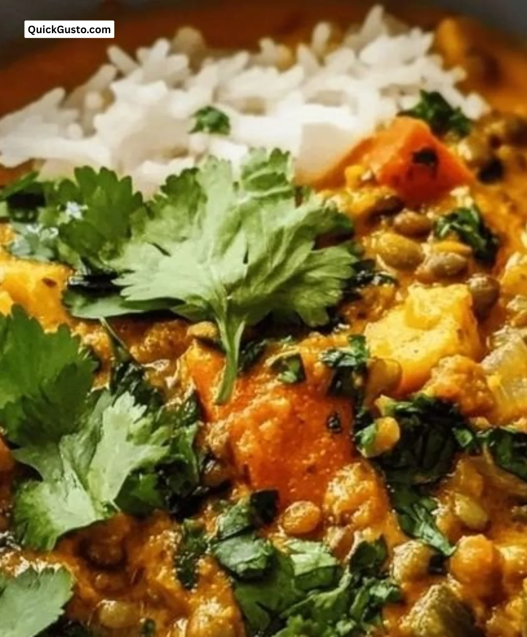 Creamy coconut lentil stew in a bowl, perfect for cozy nights