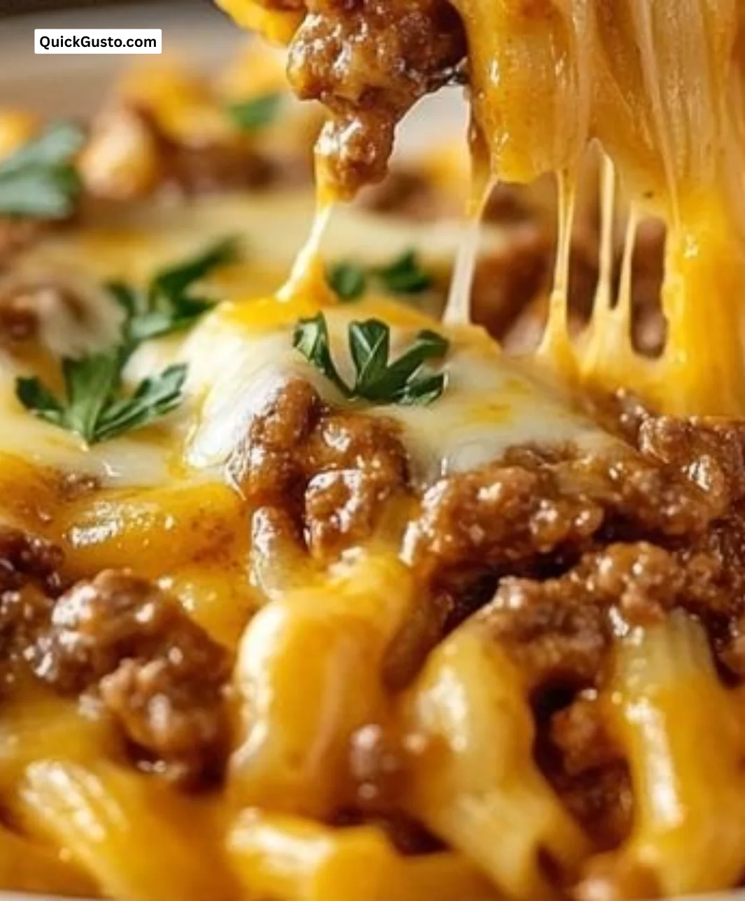 Delicious cheeseburger pasta with cheese sauce and ground beef