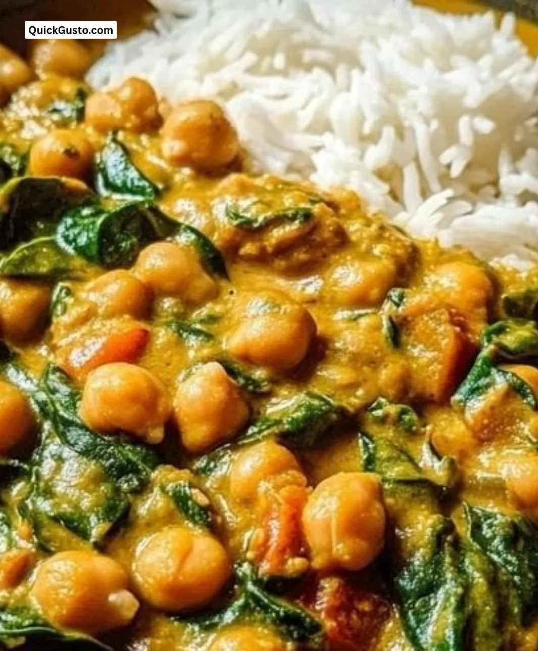 Chickpea and Spinach Vegetarian Curry served in a bowl