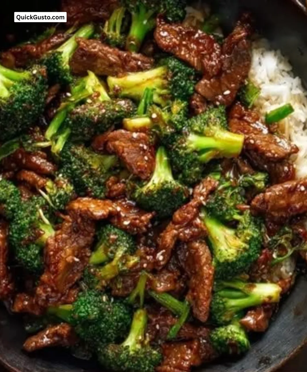 Delicious dish of Chinese Beef and Broccoli served with rice
