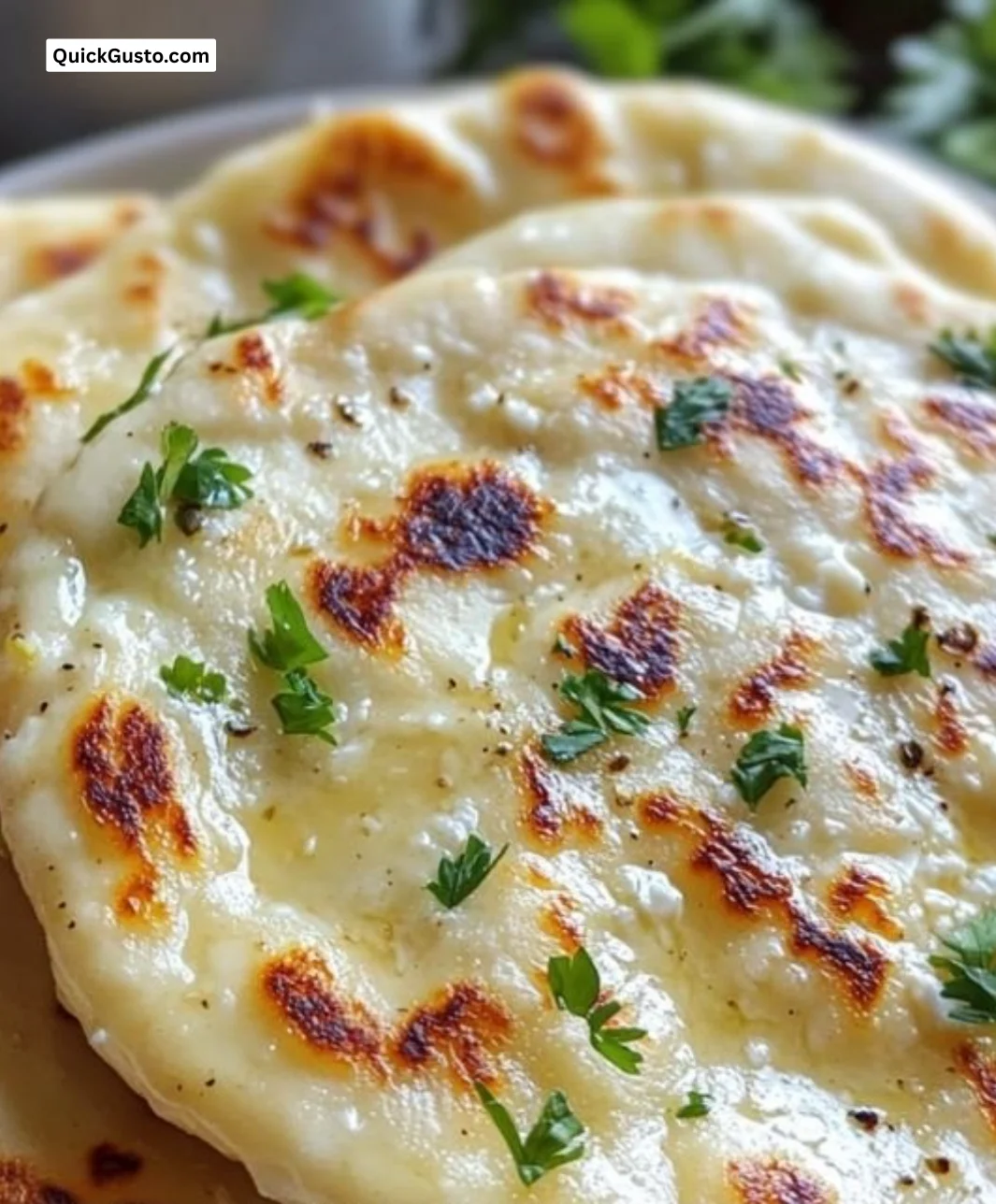 Tasty cottage cheese flatbread topped with fresh herbs and vegetables