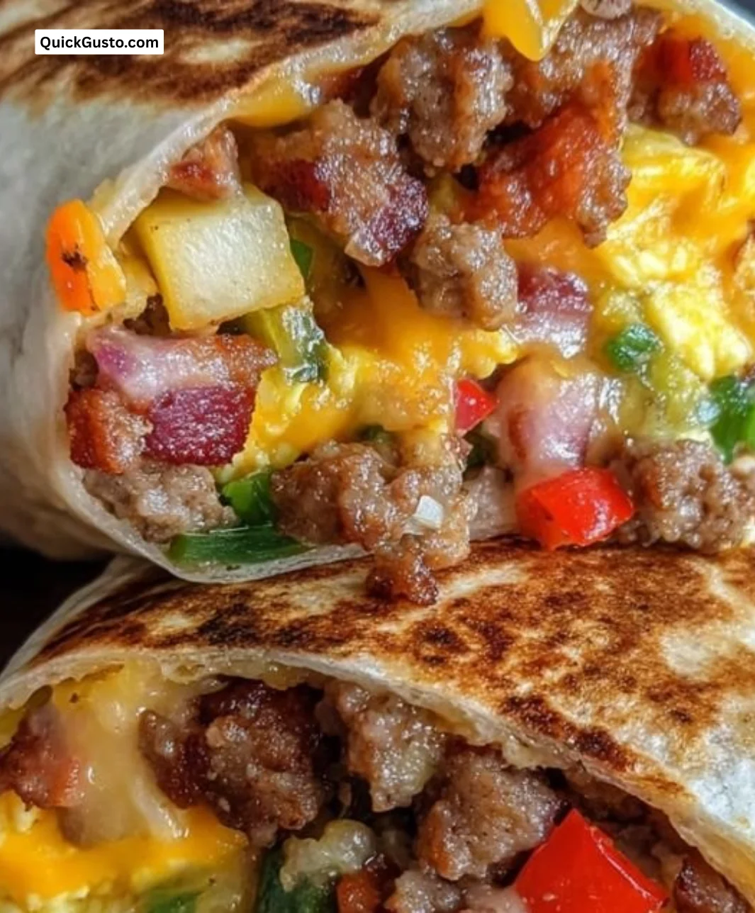 Cowboy Breakfast Burrito with eggs, sausage, and cheese wrapped in a tortilla