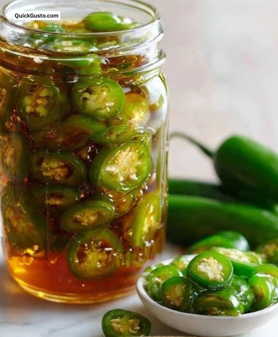 A jar of homemade Cowboy Candy made from candied jalapeños.