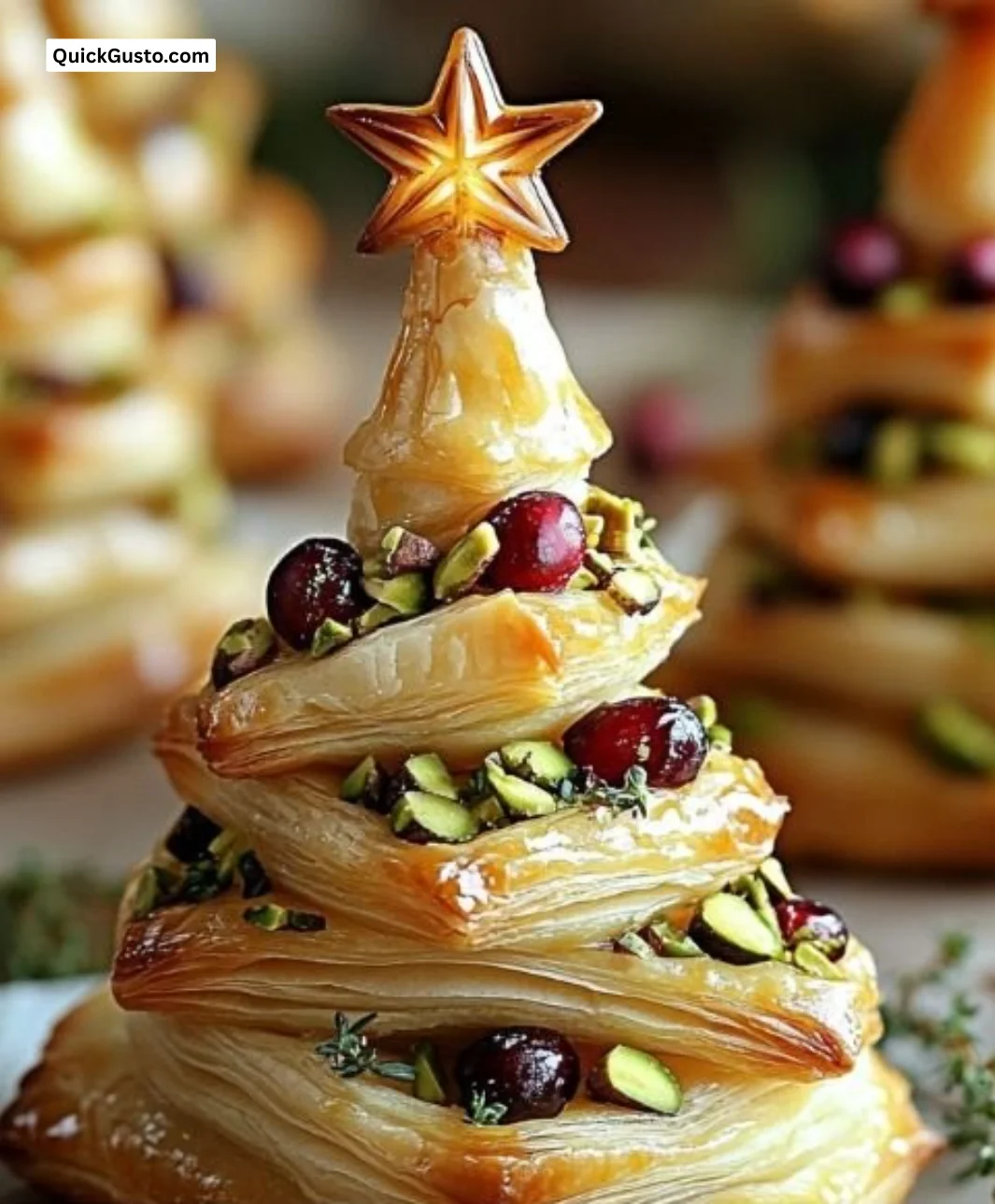 Cranberry Camembert Puff Pastry Tree served on a festive platter.