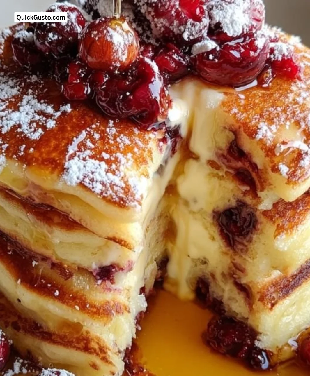 Cranberry orange ricotta pancakes served with syrup and fresh fruit