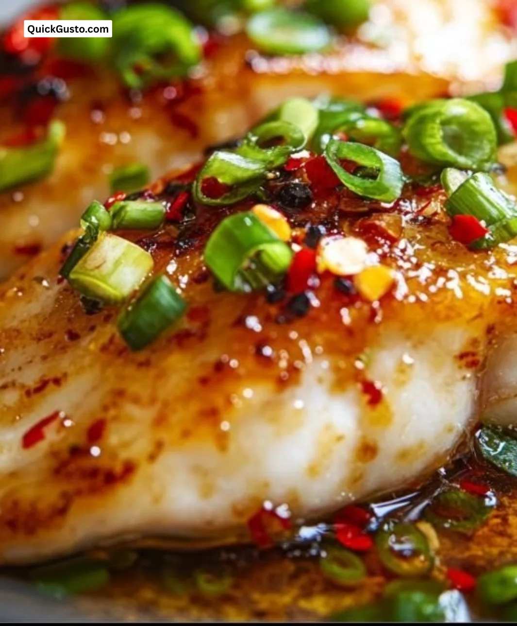 Crispy pan-fried fish fillets topped with ginger scallion sauce