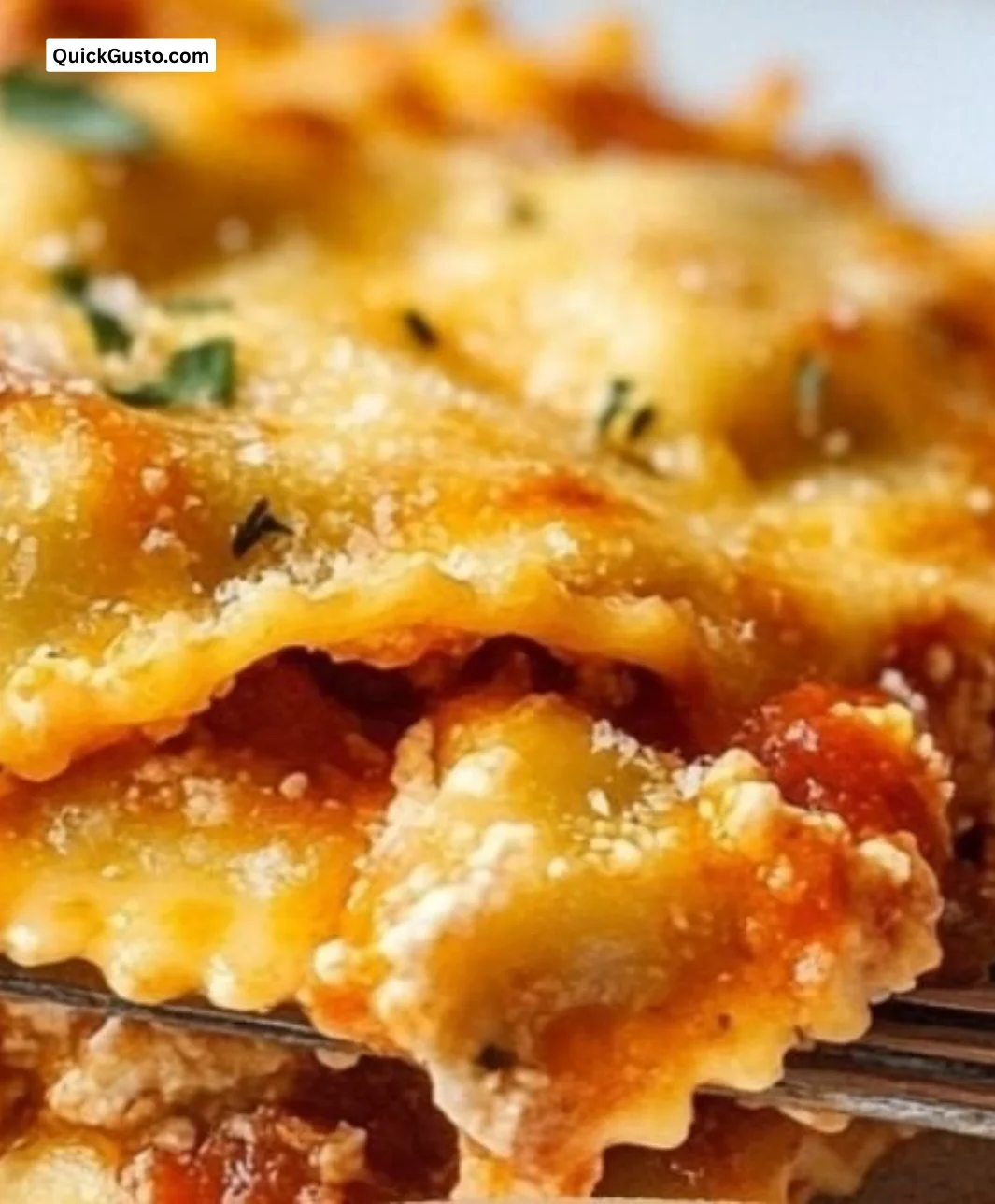 Delicious Crockpot Ravioli Lasagna served in a dish, ready to enjoy.
