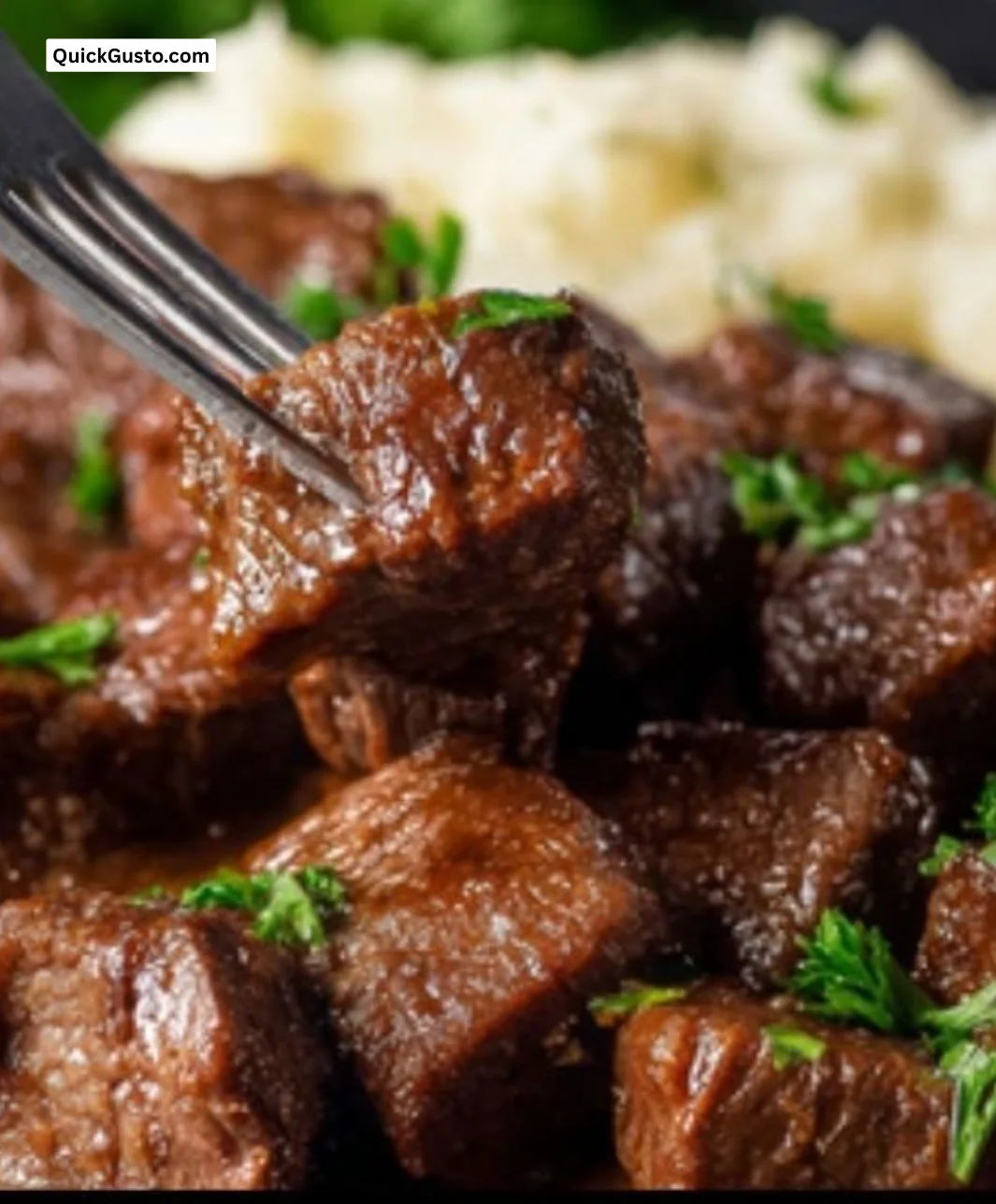 Delicious and tender Crockpot steak bites served in a bowl